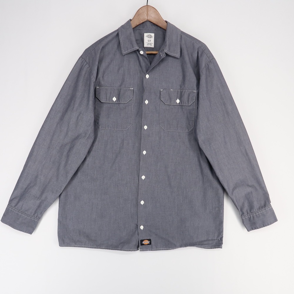 Dickies Shirt Mens LT Gray Button Up Workwear Long Sleeve‎ Pocket